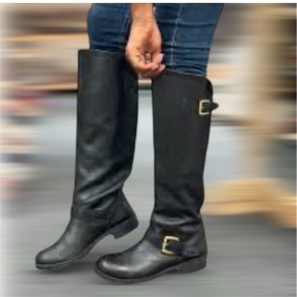 Steve Madden Barton Black Leather Tall Moto Boots 7